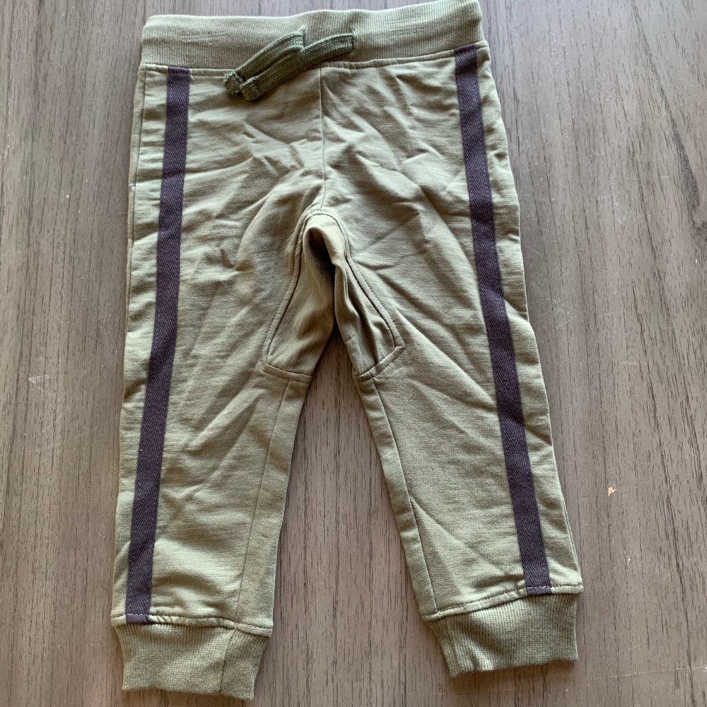Olive Green Jogger Pants with Black Stripes